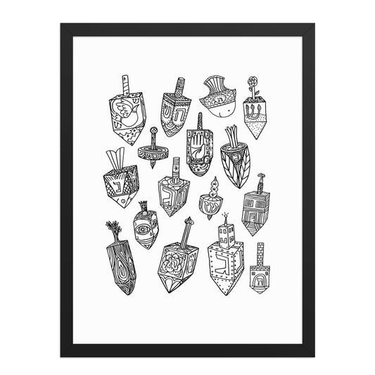 A black-and-white Dreidel poster made by the brand Meshugge 