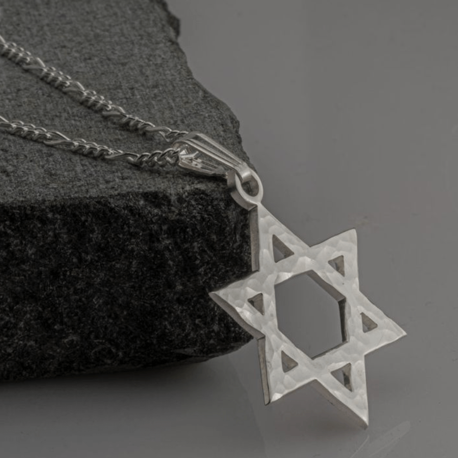 Magen David 'Hammer' Necklace - Judaica - Meshugge - Sterling Silver laid on rock