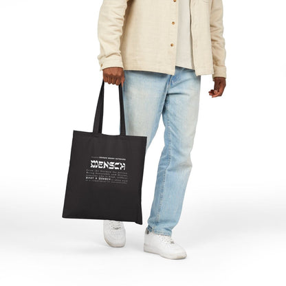 man holding the Mensch tote bag