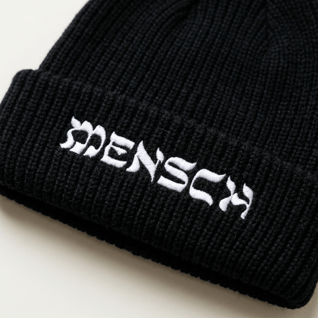 'Mensch' Black Beanie - Hats - Meshugge - close up