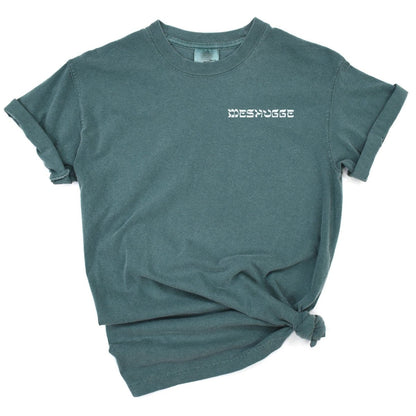 Picture of meshugge tshirt in bottle green
