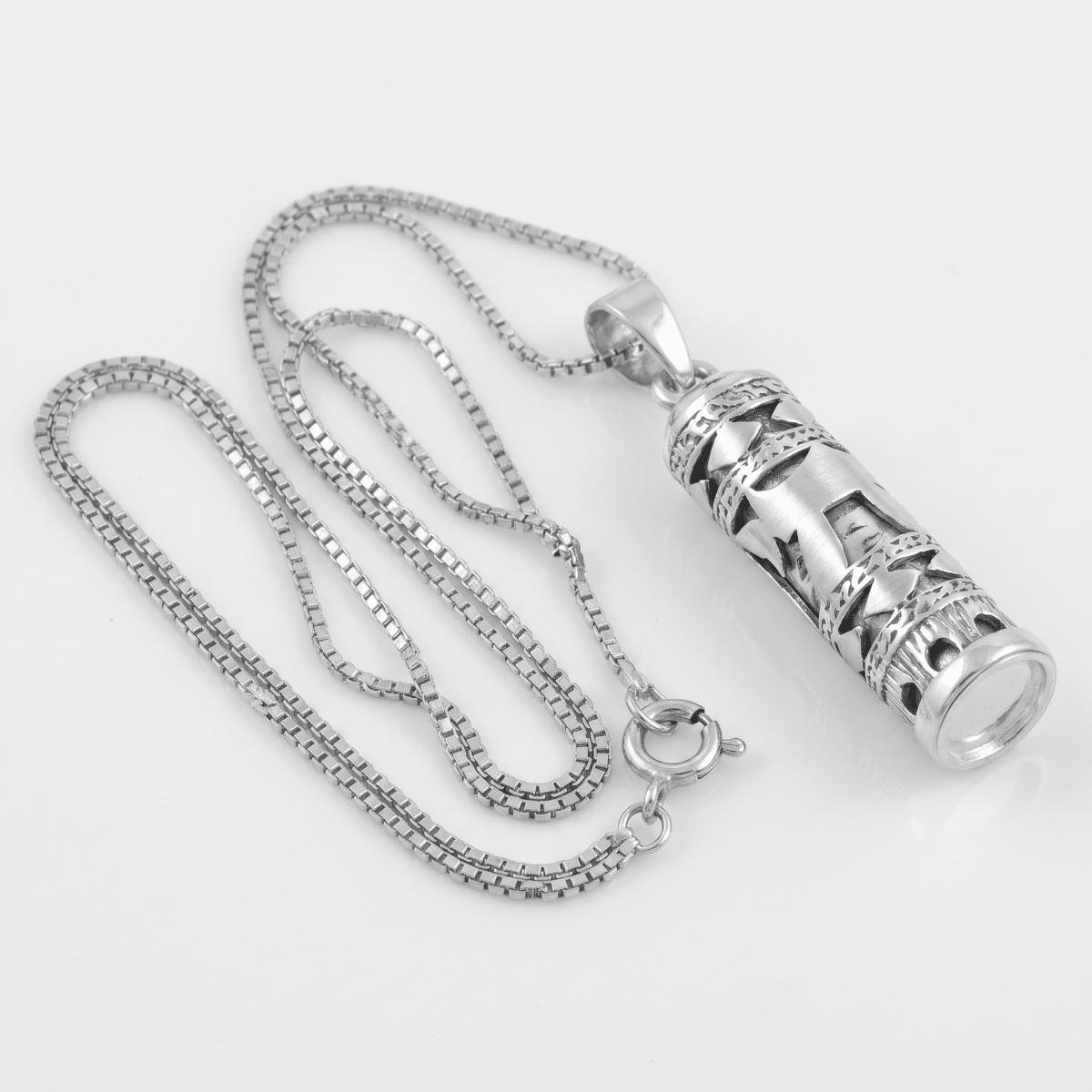 'Mezuzah' Necklace Laying Flat- Judaica - Meshugge